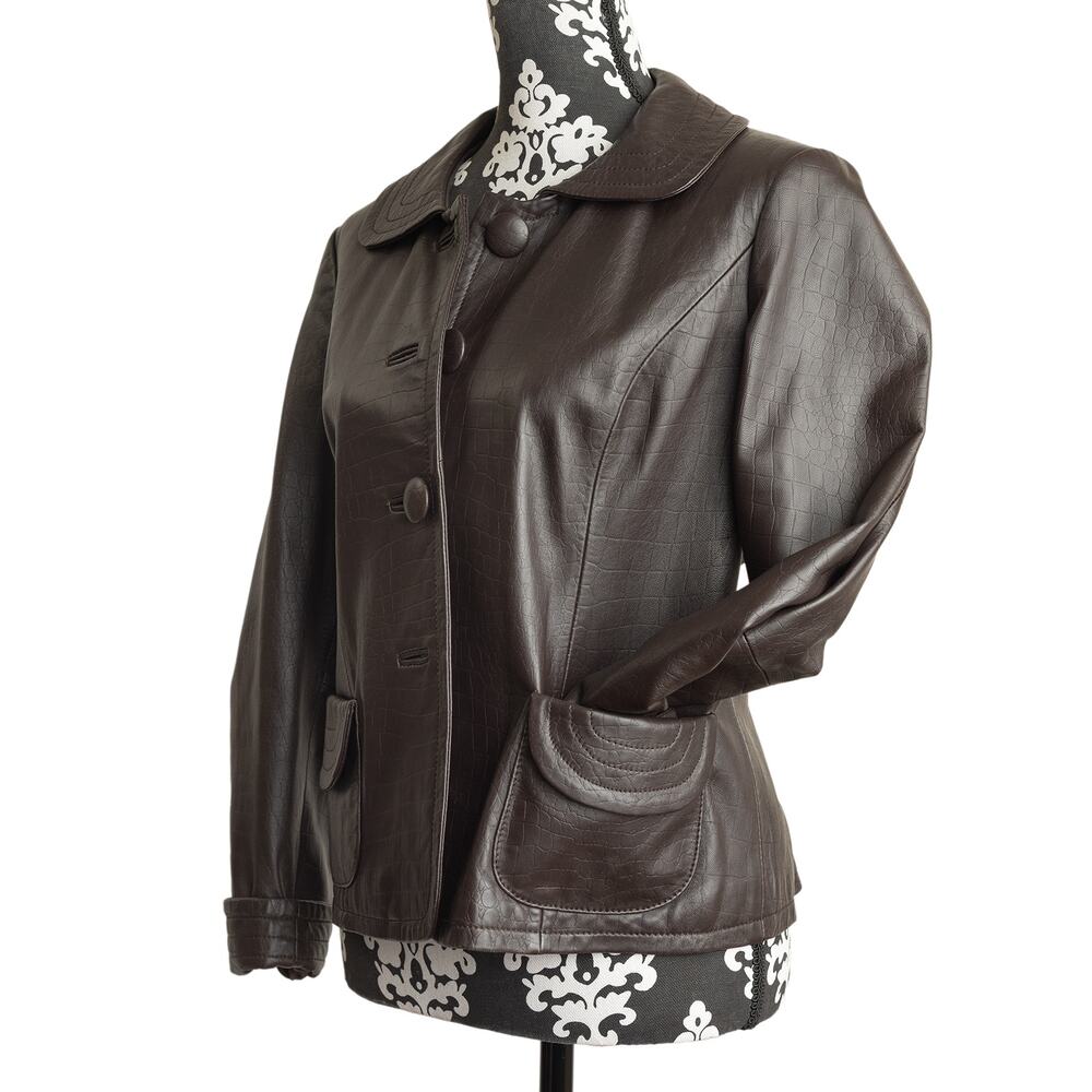 Rare Vintage Pendleton Petites Y2K Brown Crocodile Embossed Leather Jacket - L - Picture 6 of 12